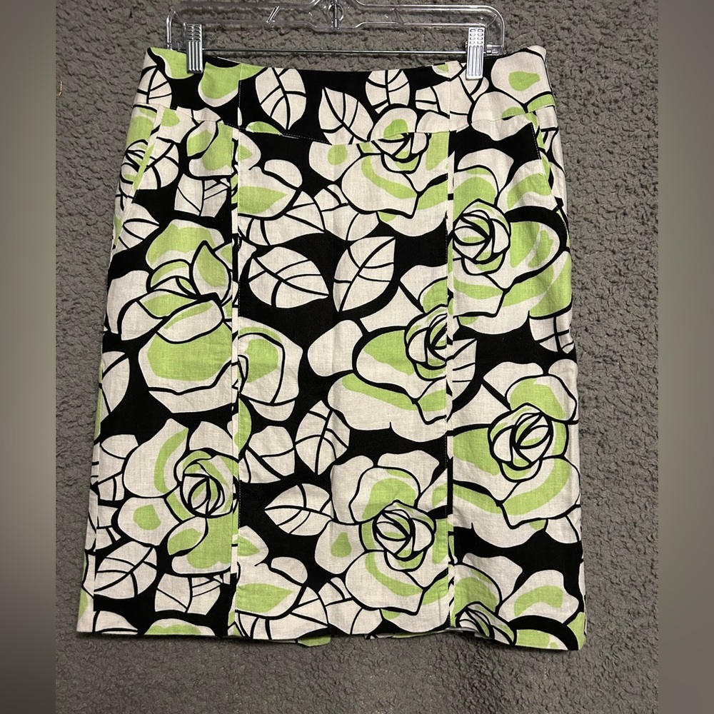 Cato Black and Green Floral Pencil Skirt w/side zip and pockets
